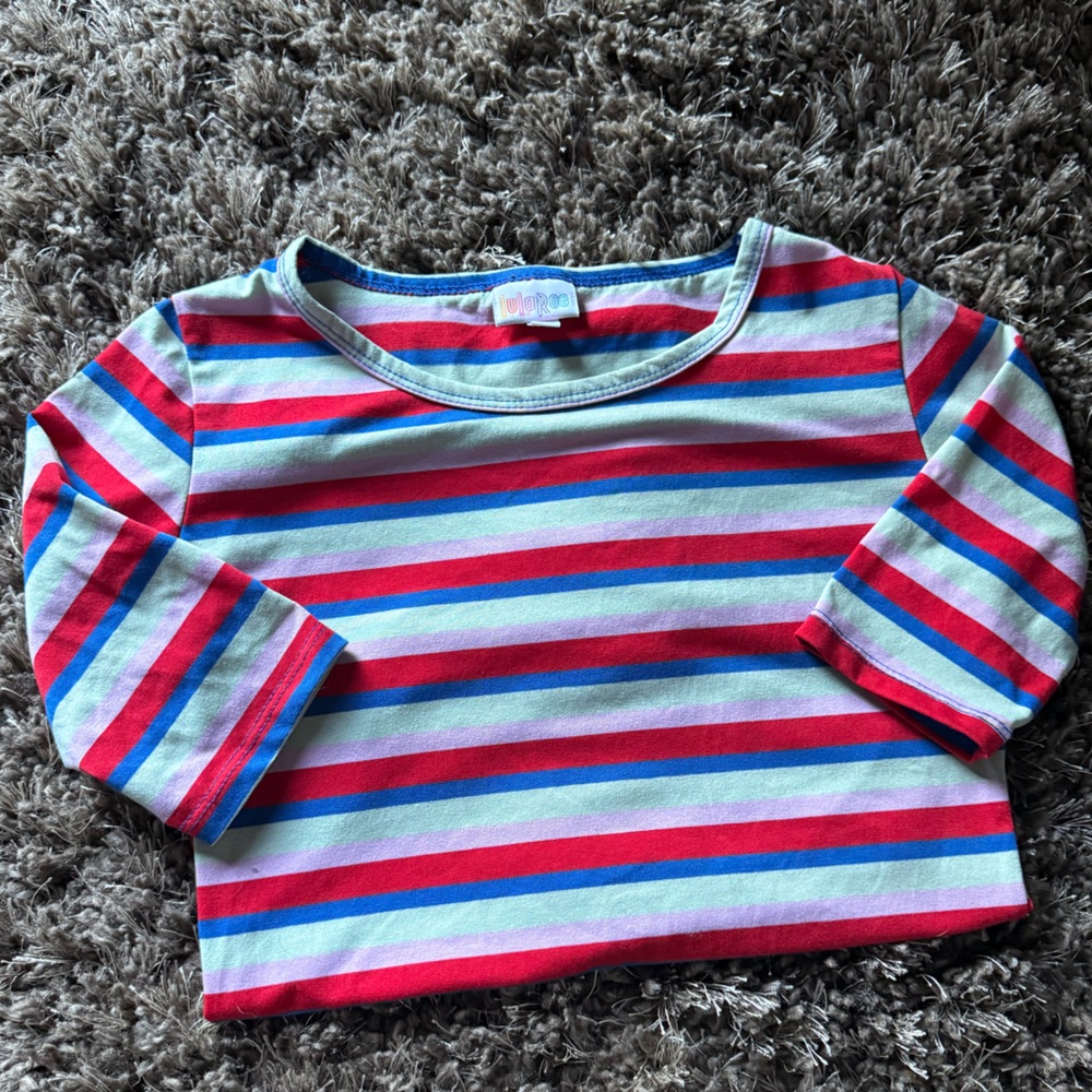 LuLaRoe Multicolor red blue purple Striped Top shirt xxs
